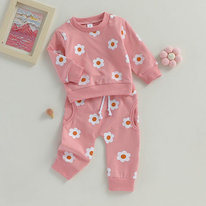 Girl’s 2-Piece Flower Sweatshirt & Pants Sets