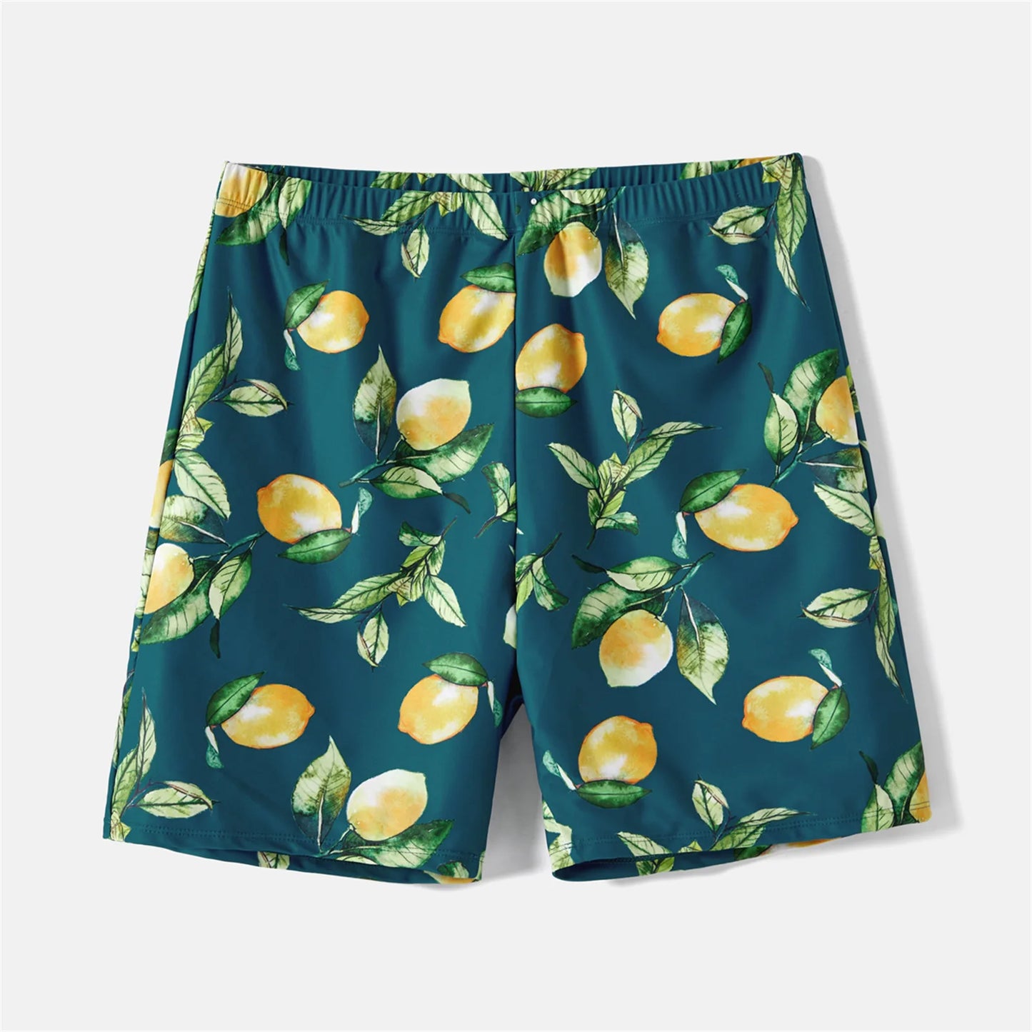 Family Matching! Lemon Print & Solid Halter Neck Two-piece Swimsuit or Swim Trunks Shorts
