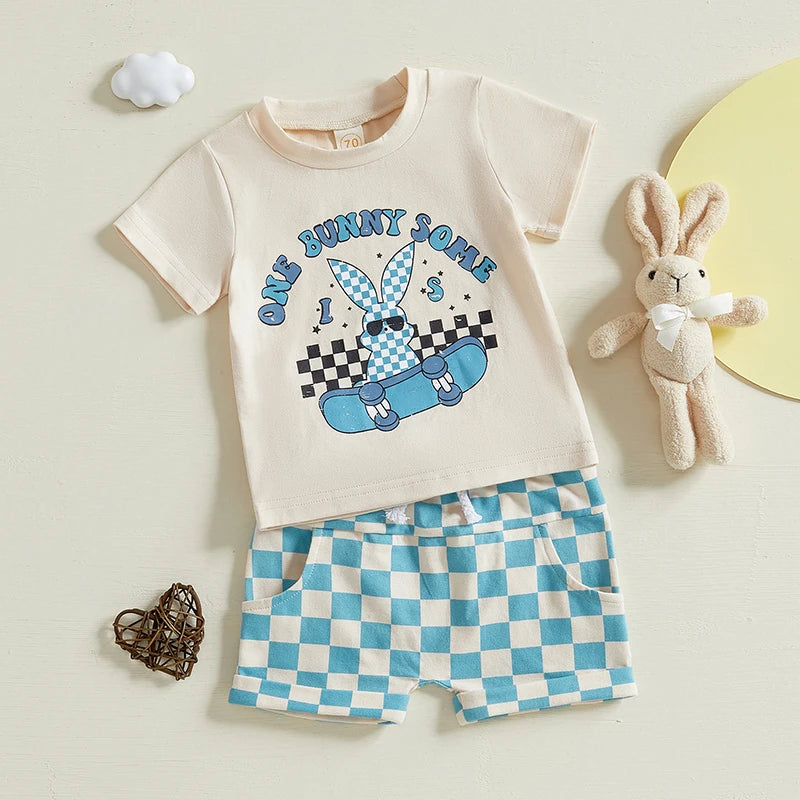Boy's Easter Bunny T-shirts & Plaid Shorts Sets