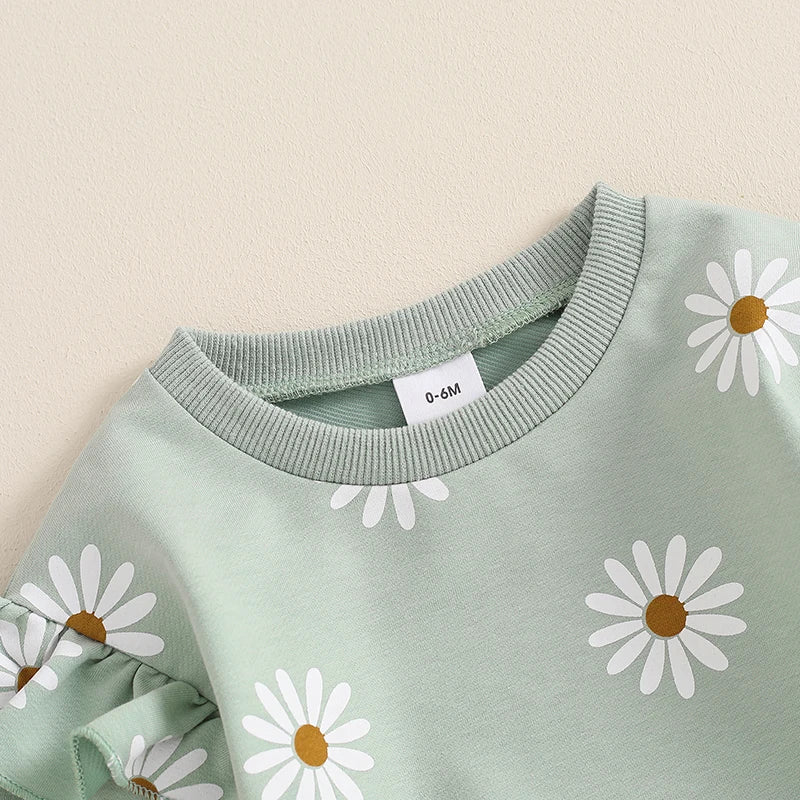 Girl’s Daisy Print Sweatshirt & Pants Sets