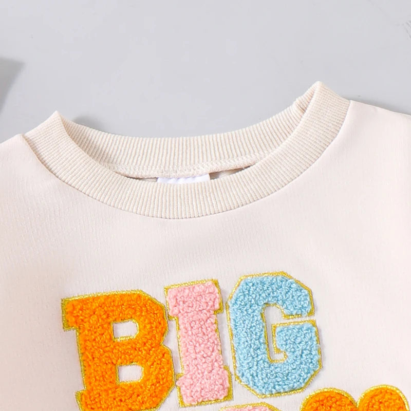 Girl's "Little Sis" & "Big Sis" Embroidered Flower Sweatshirts & Tulle Skirt Sets