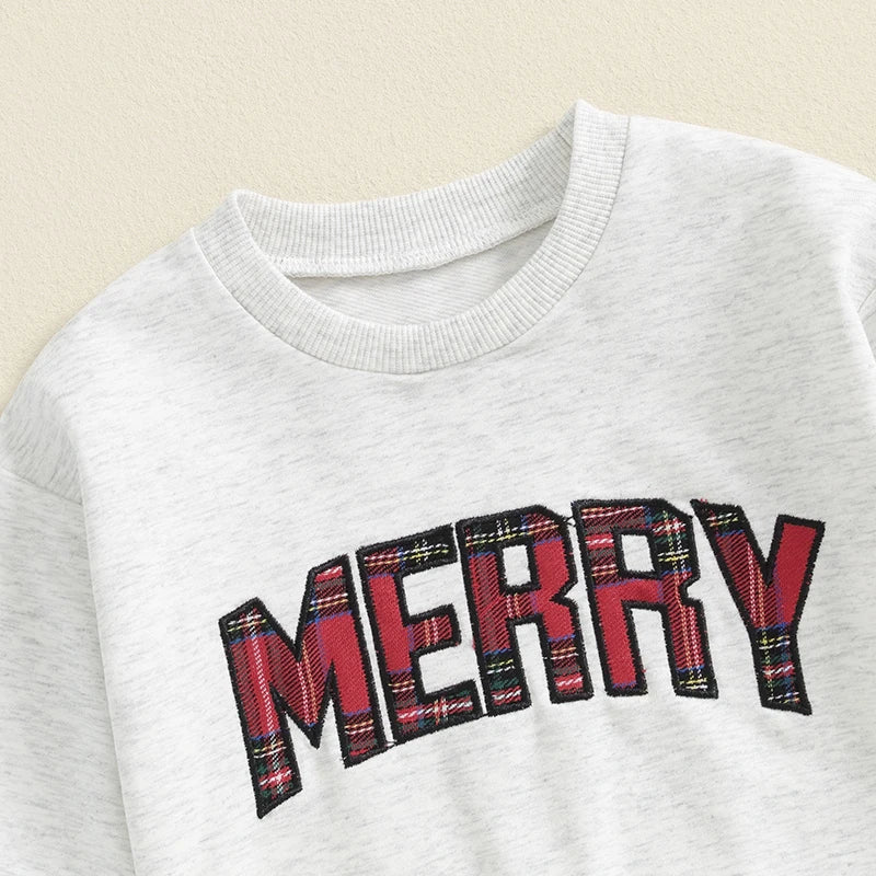 Boy's & Girl's "Merry" Christmas 2-Piece Sweatshirt & Plaid Pants Sets