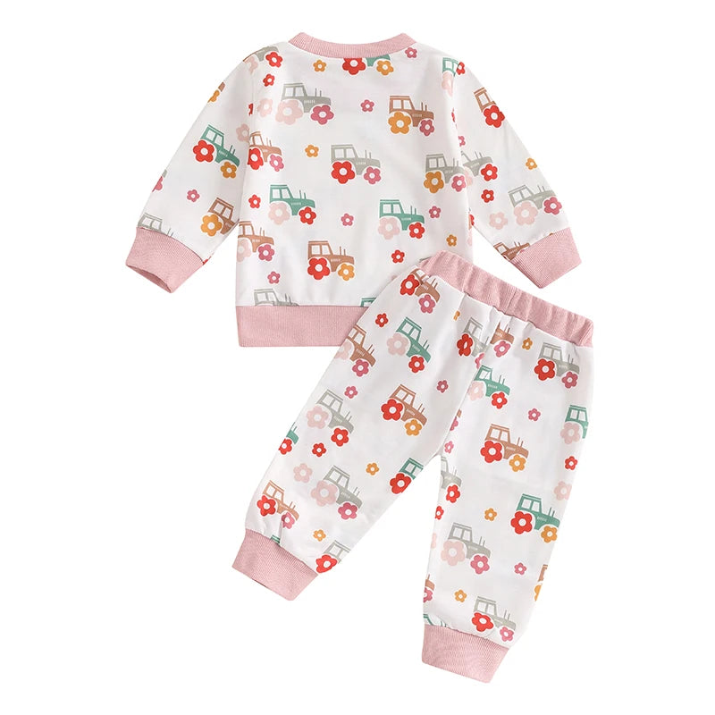 Girl's Floral Tractor Top & Pants Sets