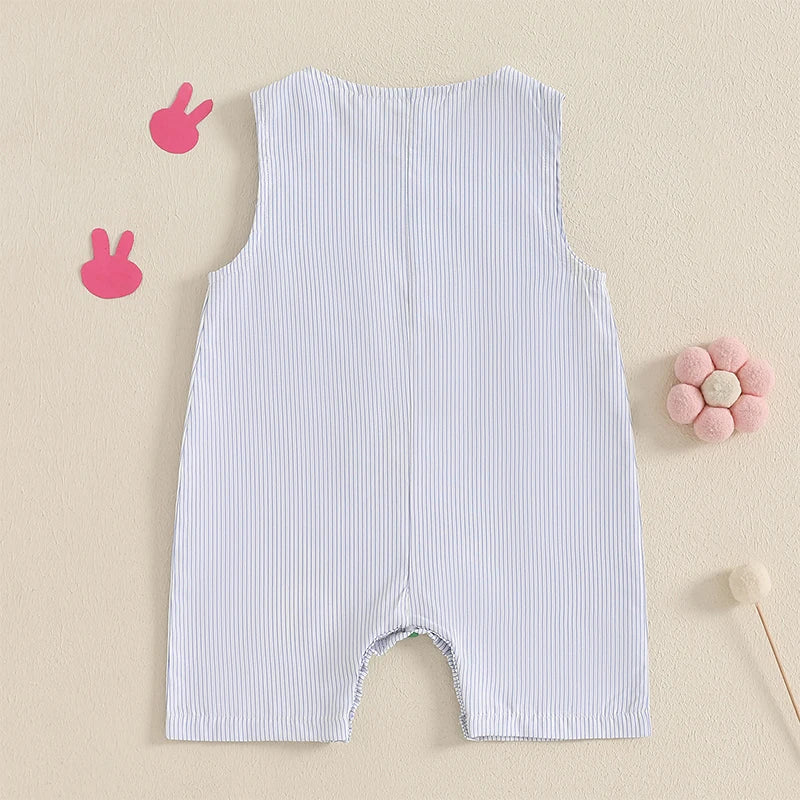 Boy's Striped Easter Bunny Embroidered Sleeveless Jumpsuit