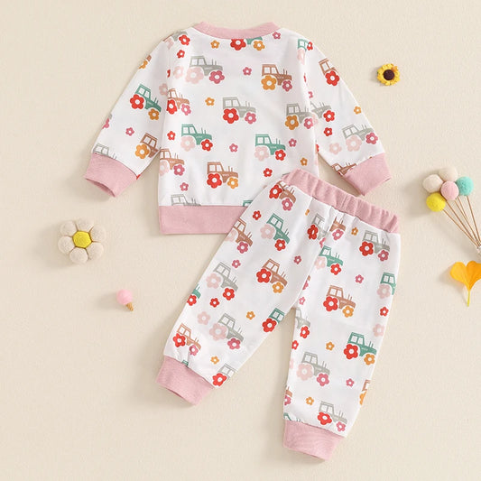 Girl's Floral Tractor Top & Pants Sets