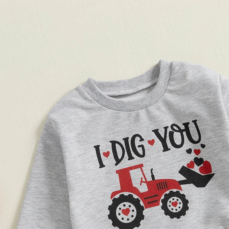 Boy's 2-Piece "I Dig You" Valentine's Excavator Top & Pants Sets