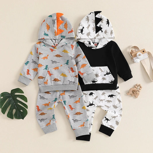 Boy's 2-Piece Hooded Dinosaur Sweatshirt & Pants Sets