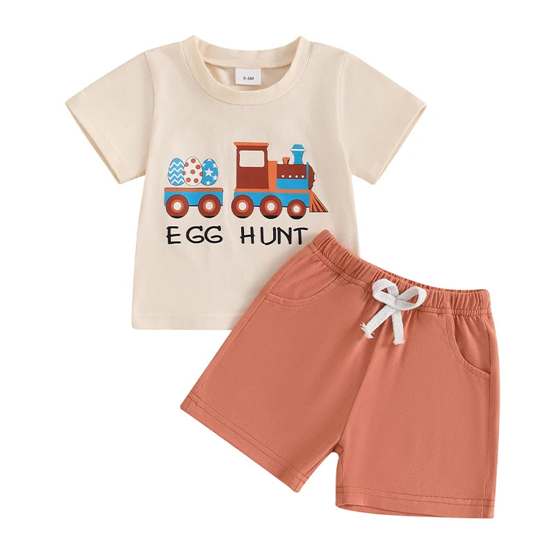 Boy's Easter Eggs/Bunny/Carrot/Tractor T-Shirt & Shorts Sets
