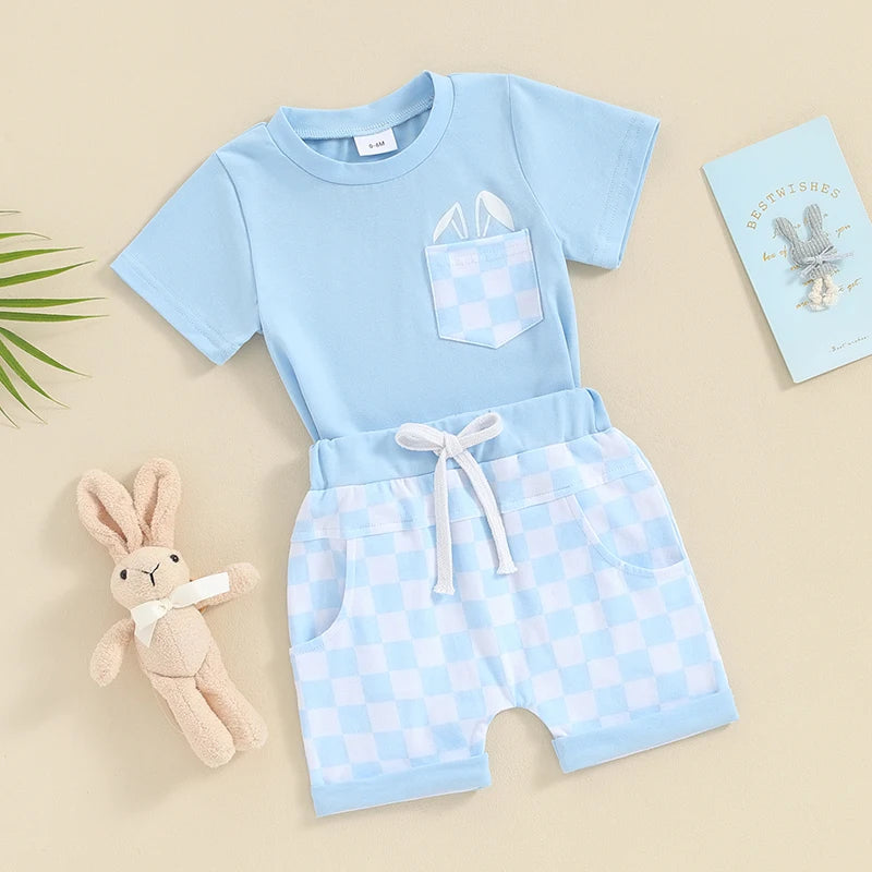 Boy's Easter Set Plaid T-Shirt & Shorts Sets