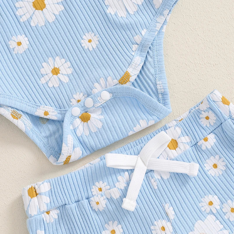 Girl's Floral Onesie, Pants & Bow Headband Sets