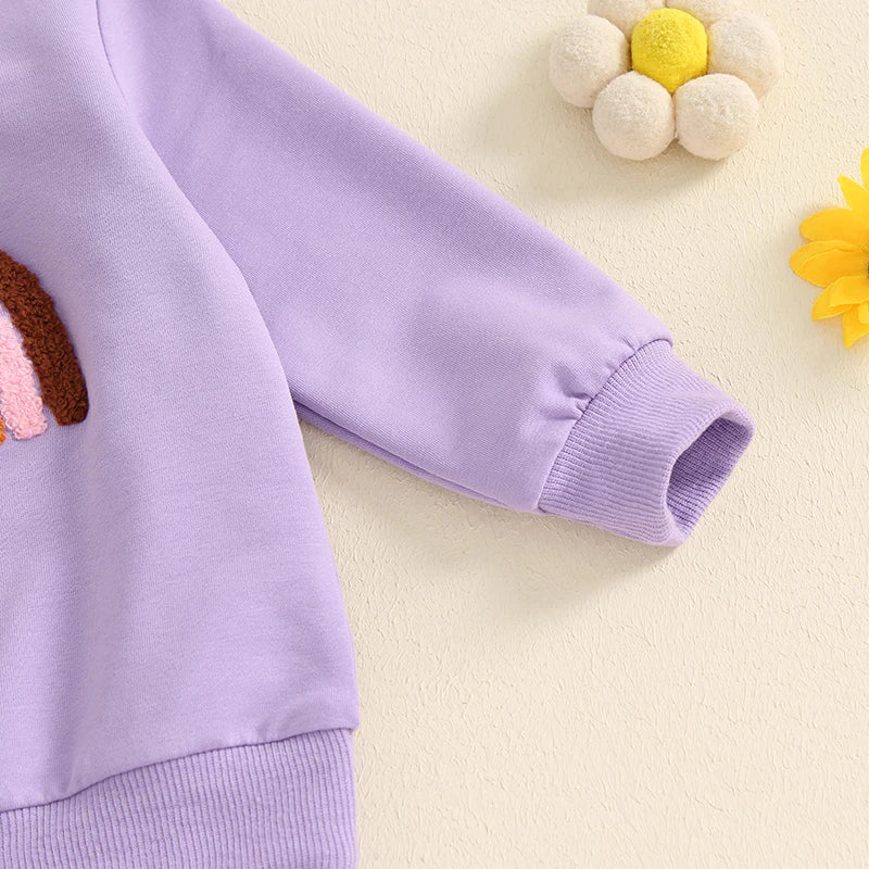 Girl's Embroidered Rainbow Sweatshirt & Pants Sets