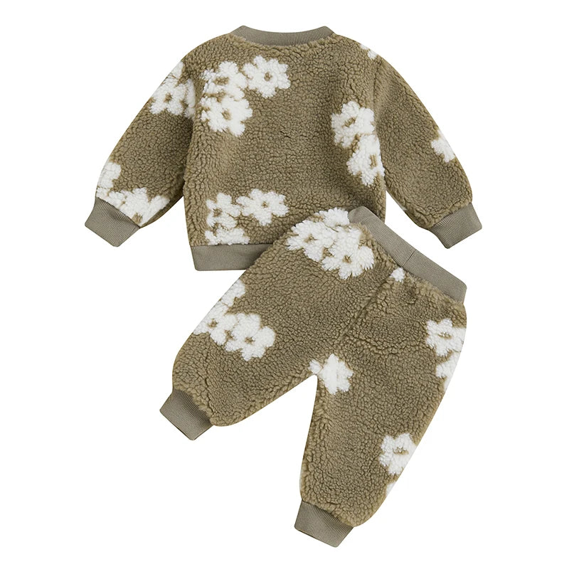 Girl's 2-Piece Floral Flower Sweatshirt & Pants Sets