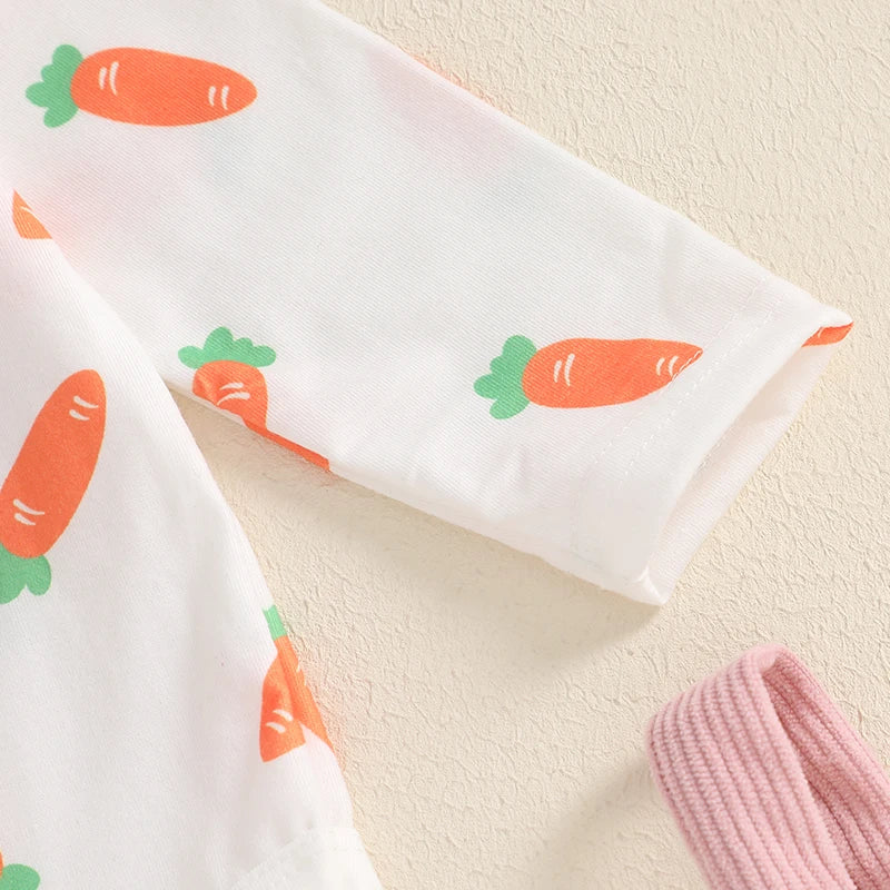 Girl's Easter Skirt Carrot Bunny Romper Carrot Embroidered Suspender Skirt & Headband Set