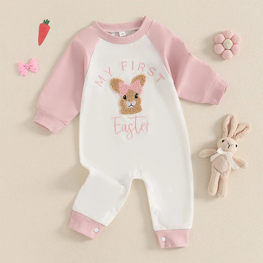 Girl's Embroidered Easter Bunny Jumpsuits