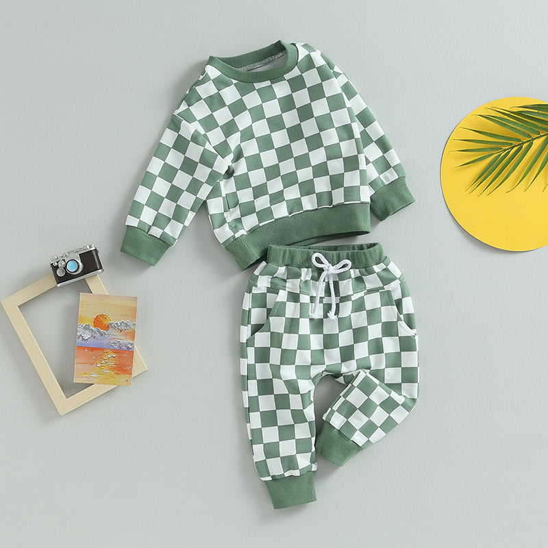 Boy's 2-Piece & Girl’s Plaid Sweatshirt & Pants Sets