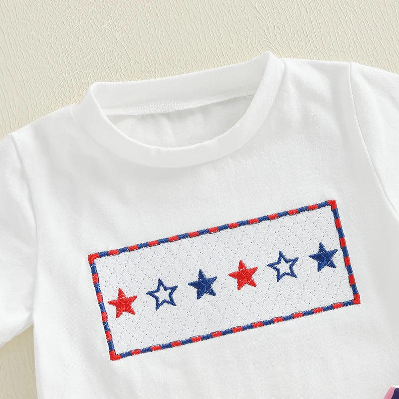 Boy's 2-Piece Embroidered 4th of July T-Shirts & Plaid Shorts Sets