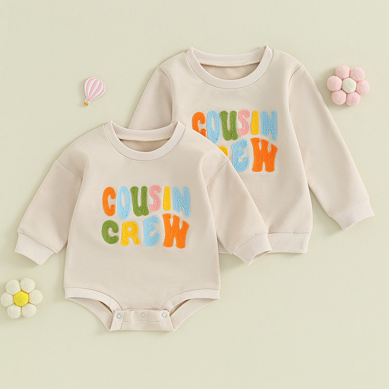 Boy's & Girl's Embroidered "Cousin Crew" Fuzzy Letter Sweatshirts
