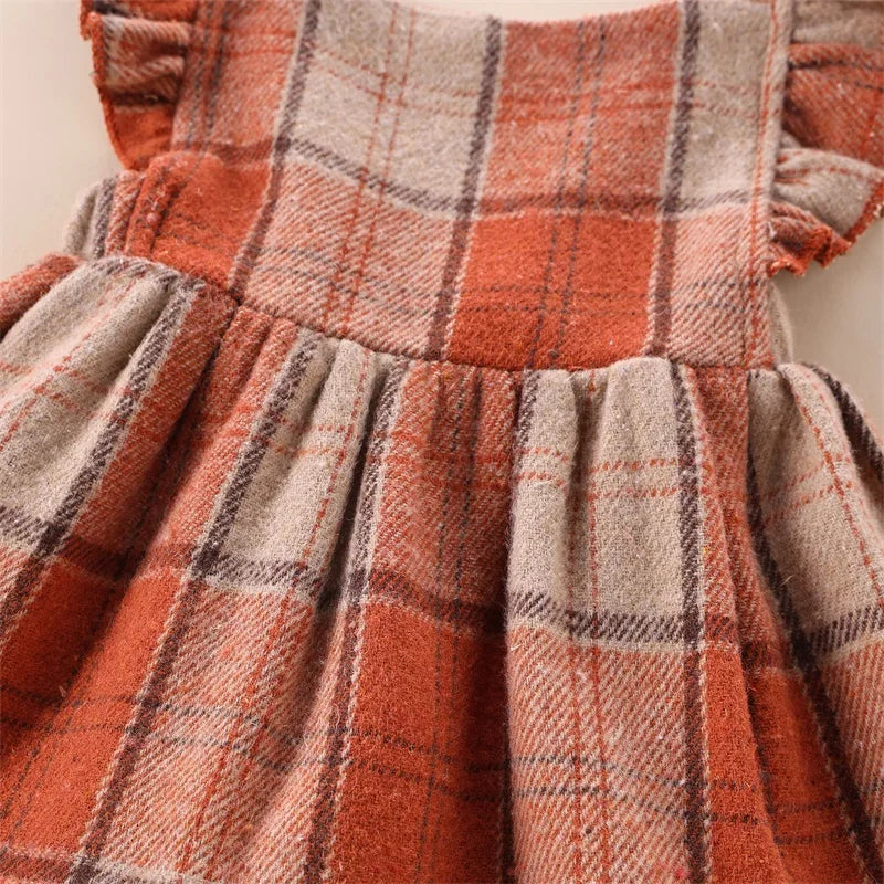 Girl's Plaid Ruffled Bib Overall Dresses