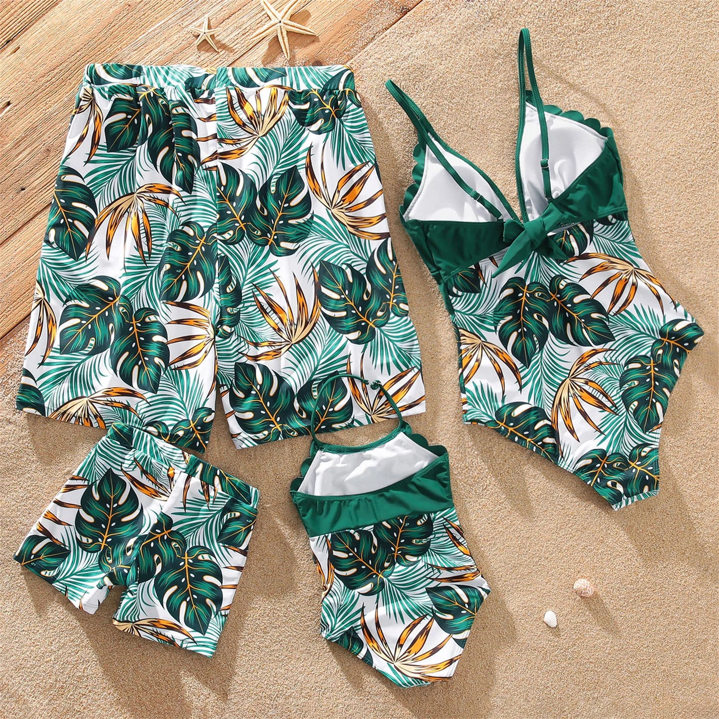 Family Matching! Palm Leaf One Piece Swimwear & Trunks