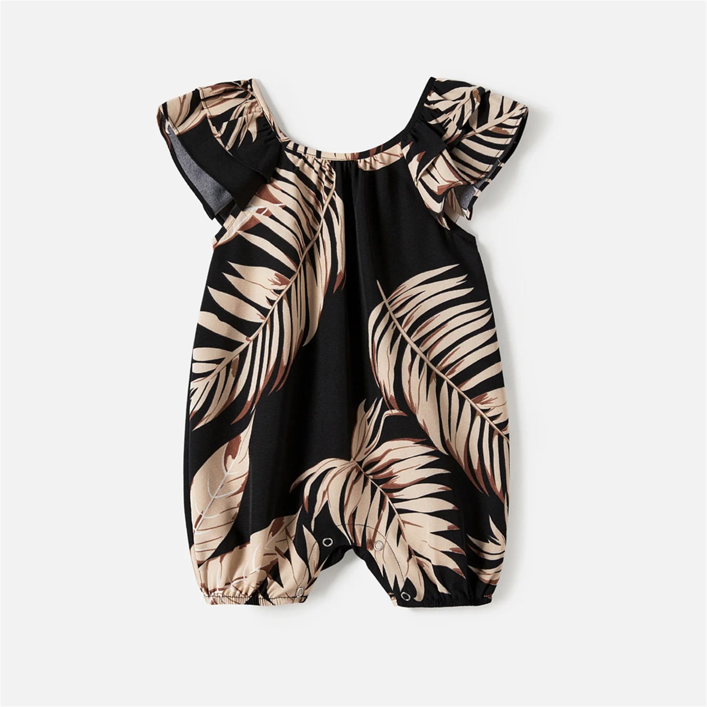 Family Matching! Solid Leaf Sleeveless Halter Dresses & Short Sleeve Tops