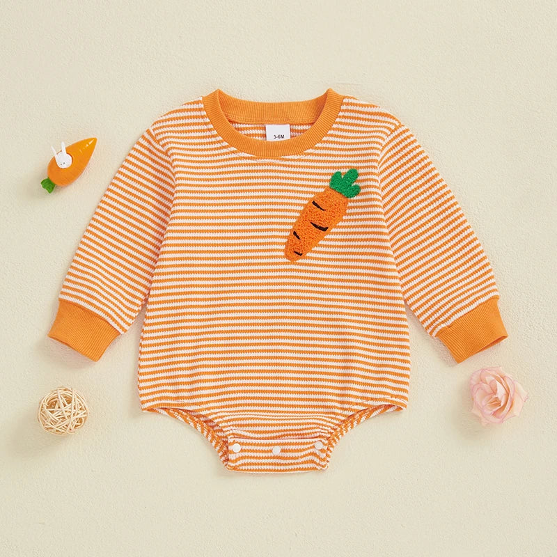 Boy's Embroidered Easter Bunny & Carrot Striped Onesies
