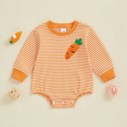 Boy's Embroidered Easter Bunny & Carrot Striped Onesies