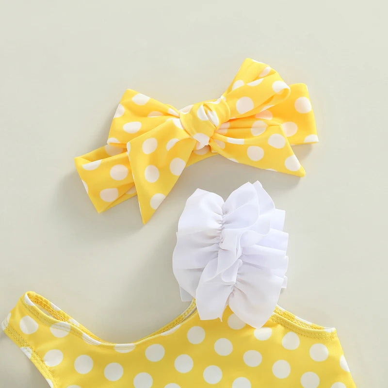 Girl's 3-Piece Dot & Cup Cake Bikinis & Bow Headband Swimsuit Sets