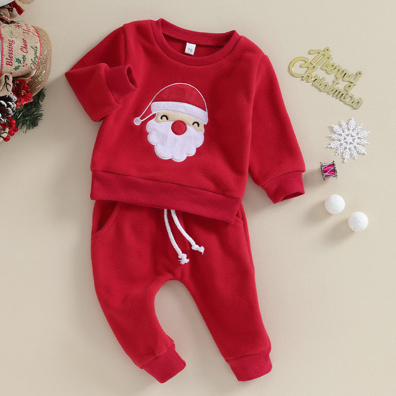 Boy's & Girl's 2-Piece Christmas Embroidered Santa Holiday Sweatshirt & Pants Sets