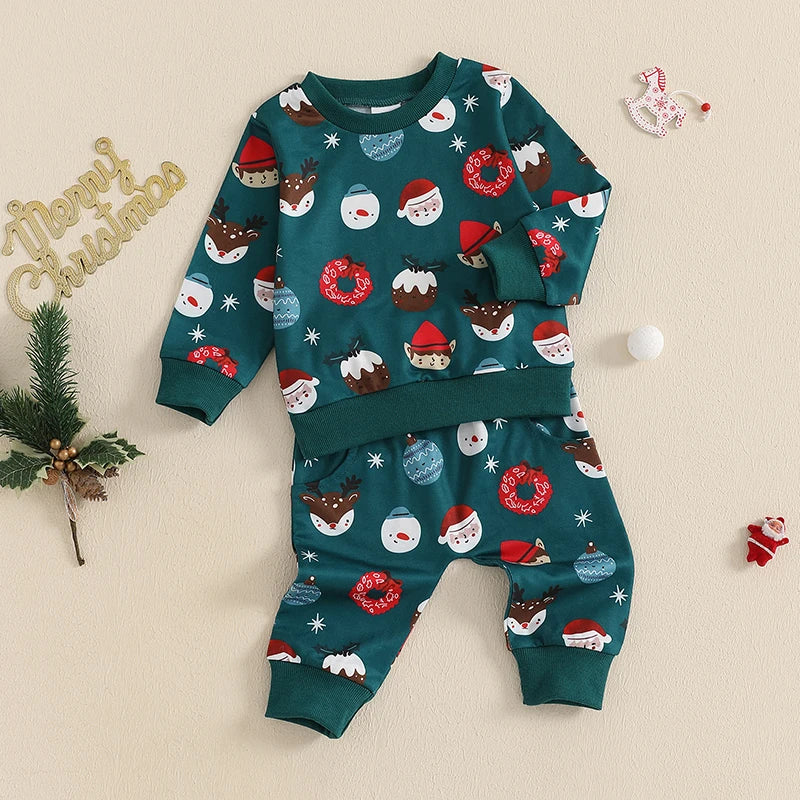 Boy's 2-Piece Christmas Holiday Print Sweatshirt & Pants Sets