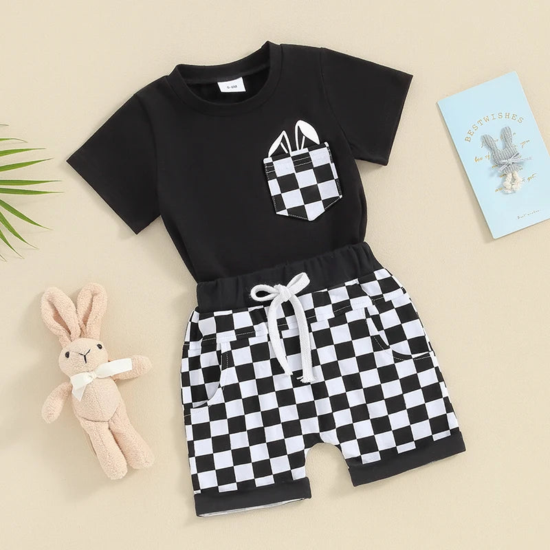 Boy's Easter Set Plaid T-Shirt & Shorts Sets