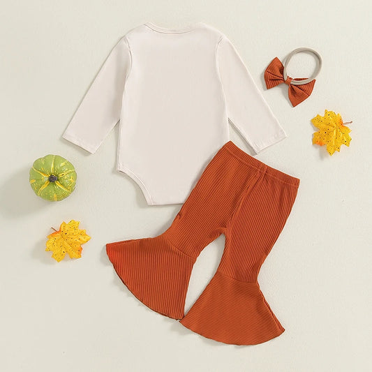 Girl's 3-Piece Thanksgiving "These Rolls Are Homemade" Onesie, Pants & Bow Headband Sets