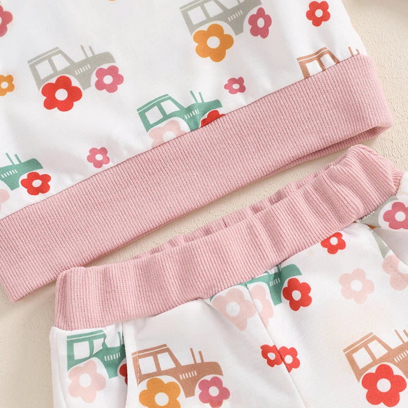 Girl's Floral Tractor Top & Pants Sets