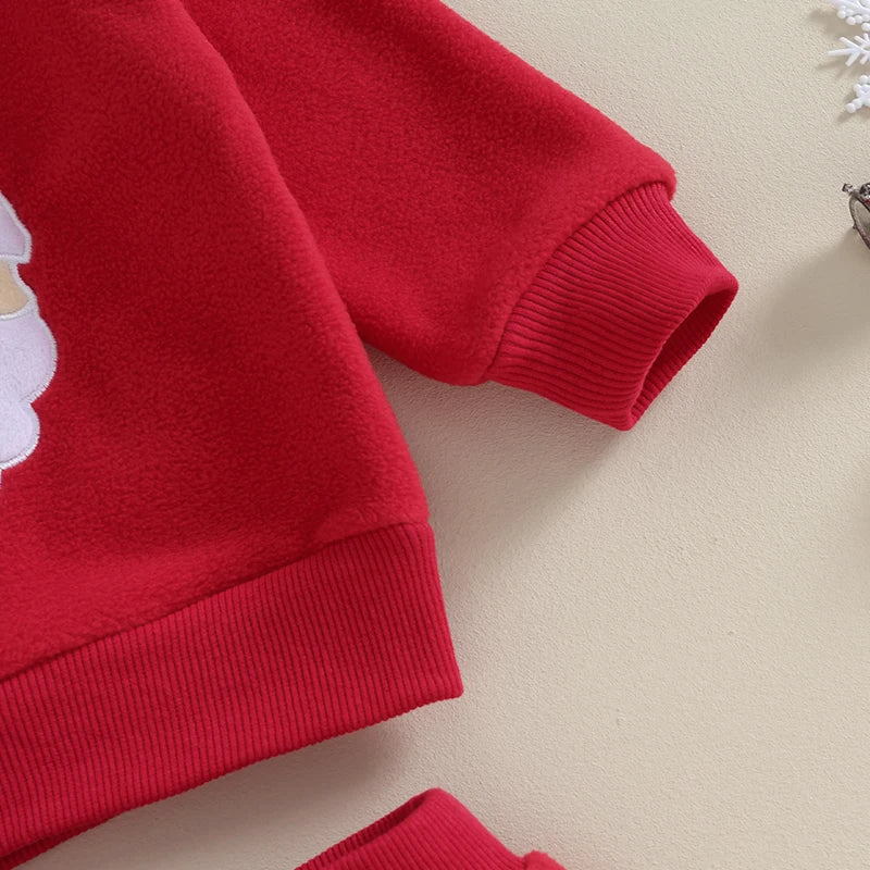Boy's & Girl's 2-Piece Christmas Embroidered Santa Holiday Sweatshirt & Pants Sets