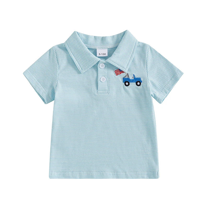 Boy's Embroidered 4th of July Golf Cart or Dog Flag Polo T-Shirts