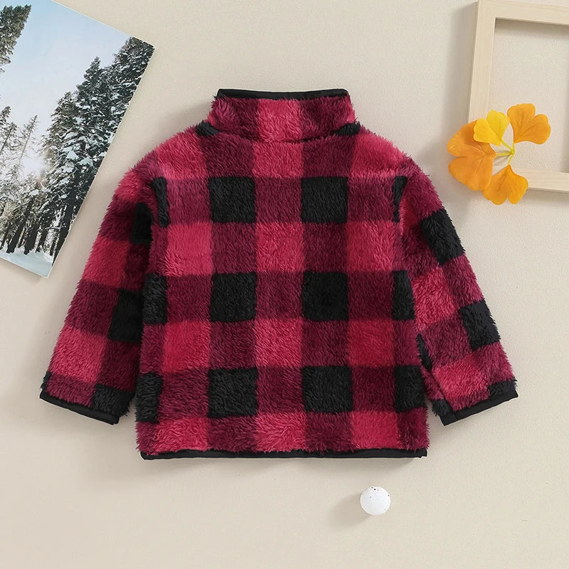 Boy's & Girl's Fuzzy Fleece Plaid Zip Jackets