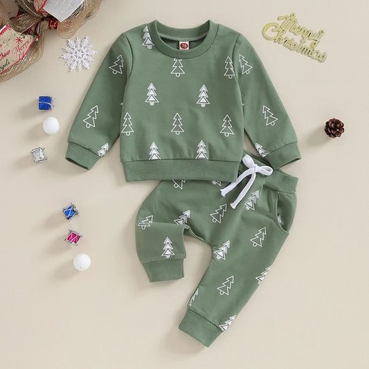 Boy's & Girl's 2-Piece Christmas Tree Sweatshirt & Pants Sets