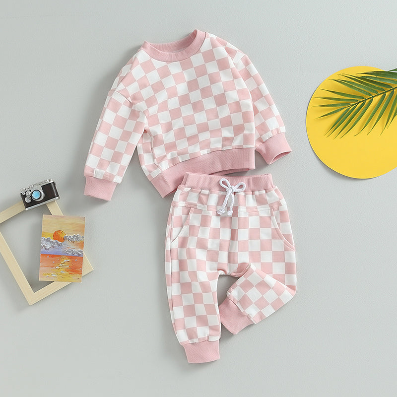 Boy's 2-Piece & Girl’s Plaid Sweatshirt & Pants Sets