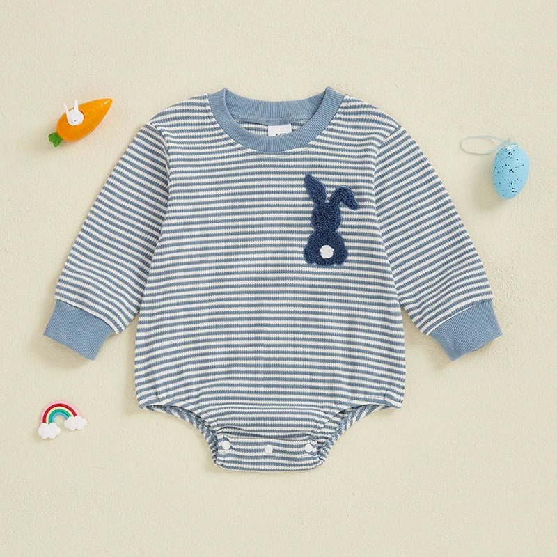 Boy's Embroidered Easter Bunny & Carrot Striped Onesies