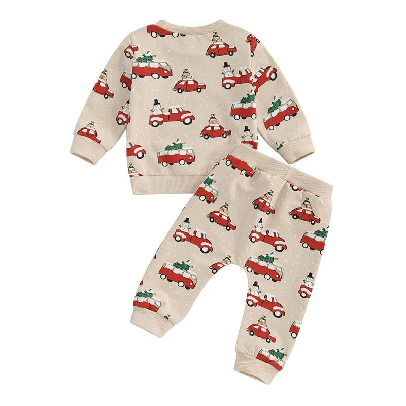 Boy's 2-Piece Christmas Truck & Christmas Tree Sweatshirt & Pants Sets