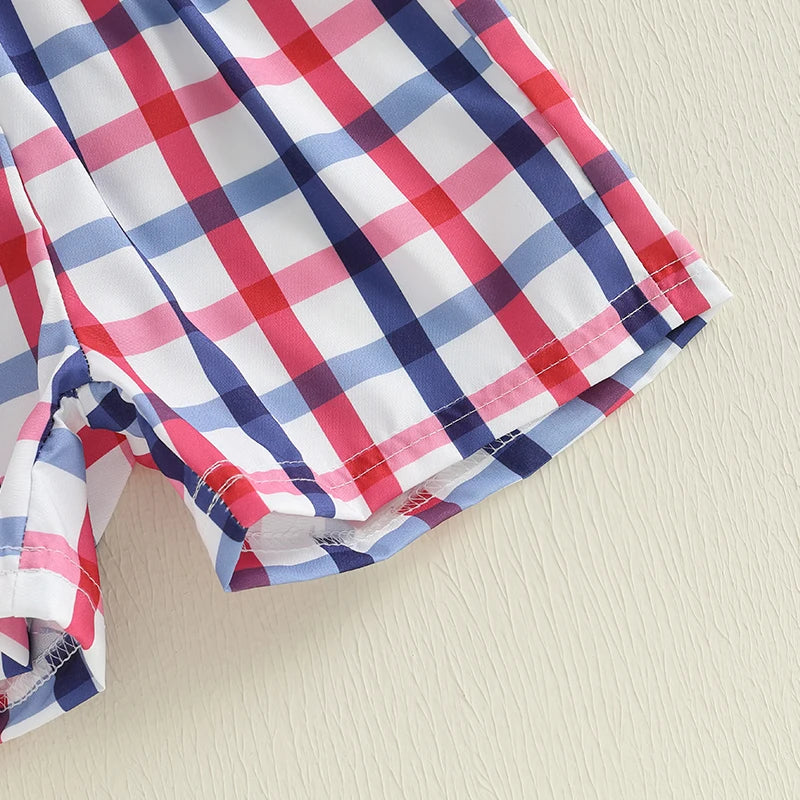 Boy's 2-Piece Embroidered 4th of July T-Shirts & Plaid Shorts Sets