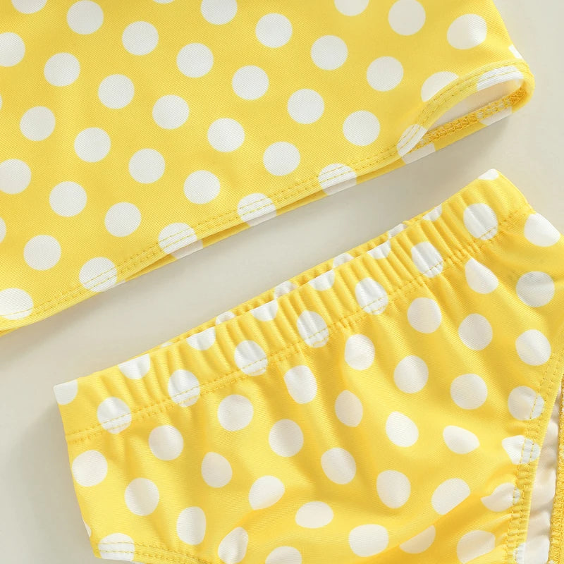 Girl's 3-Piece Dot & Cup Cake Bikinis & Bow Headband Swimsuit Sets