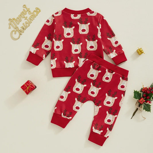 Boy's 2-Piece Christmas Reindeer Sweatshirt & Pants Sets