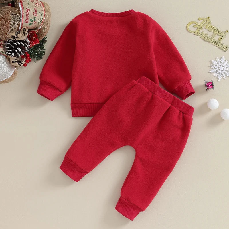 Boy's & Girl's 2-Piece Christmas Embroidered Santa Holiday Sweatshirt & Pants Sets