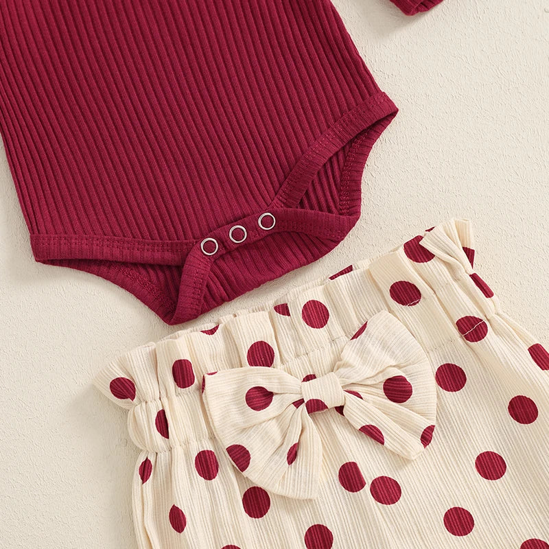 Girl's Onesie, Polka Dot Pants & Bow Headband Sets