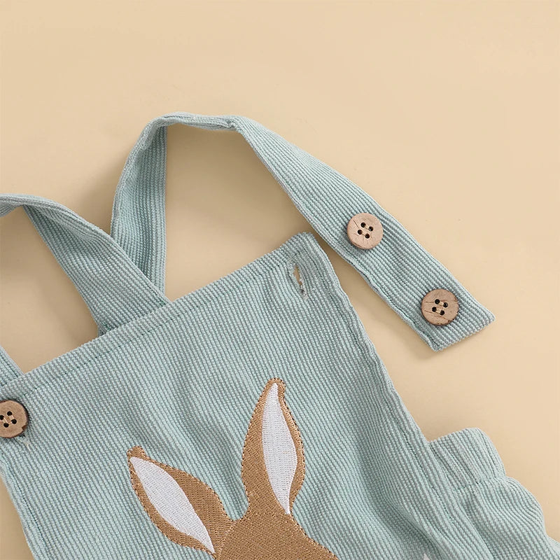 Girl's & Boy's Embroidered Sleeveless Easter Bunny Overall Rompers