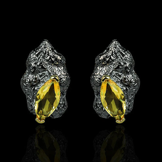 Medieval Black & Gold Style Yellow Zircon Earrings