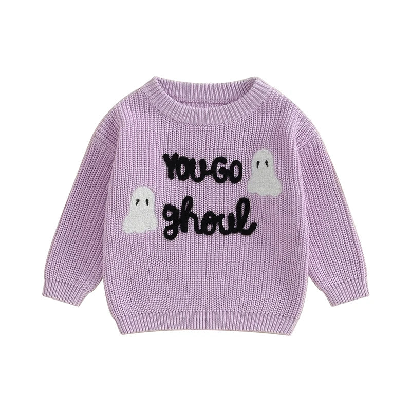 Girl's Embroidered "You-Go Ghoul" Halloween Sweaters
