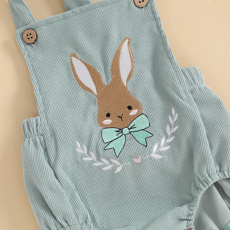 Girl's & Boy's Embroidered Sleeveless Easter Bunny Overall Rompers