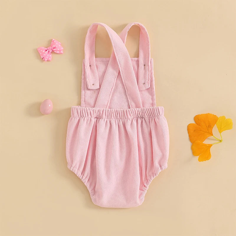 Girl's & Boy's Embroidered Sleeveless Easter Bunny Overall Rompers