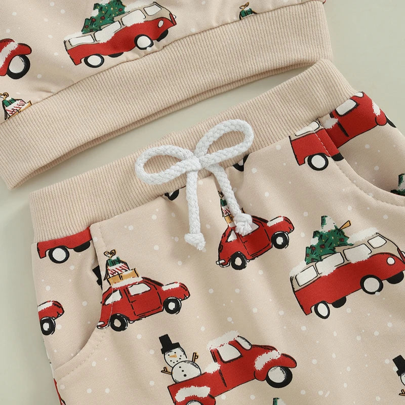 Boy's 2-Piece Christmas Truck & Christmas Tree Sweatshirt & Pants Sets
